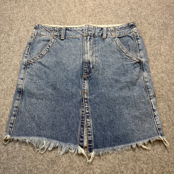 Women's We the Free Free People Denim Blue Jean Raw Hem Mini Skirt Size 27 - Picture 1 of 8